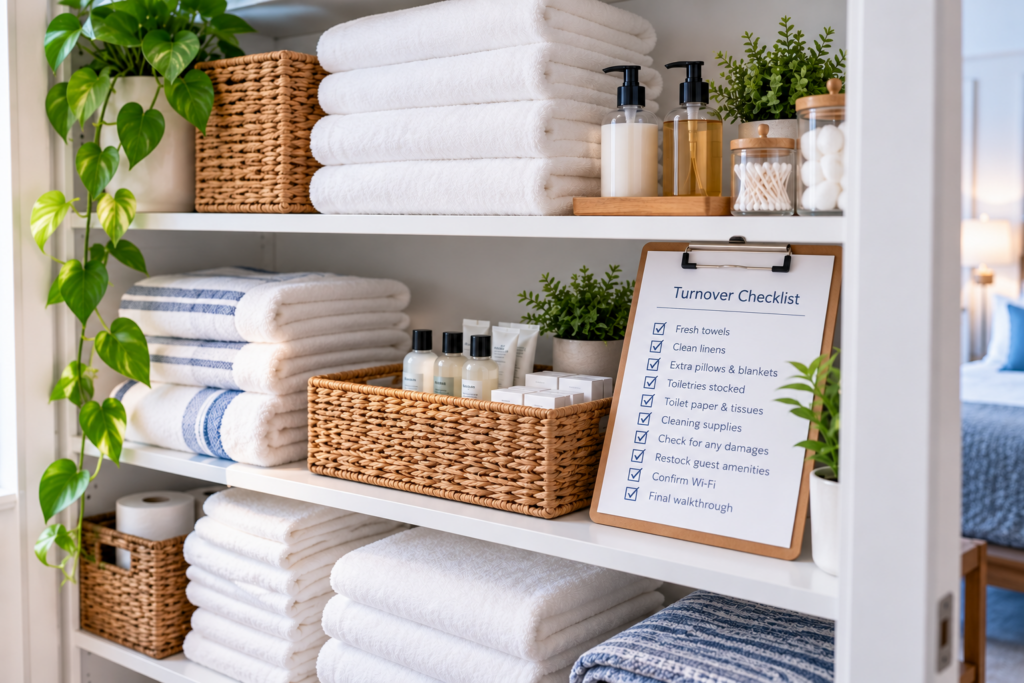 vacation rental inventory checklist with towels and supplies