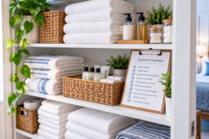 vacation rental inventory checklist with towels and supplies